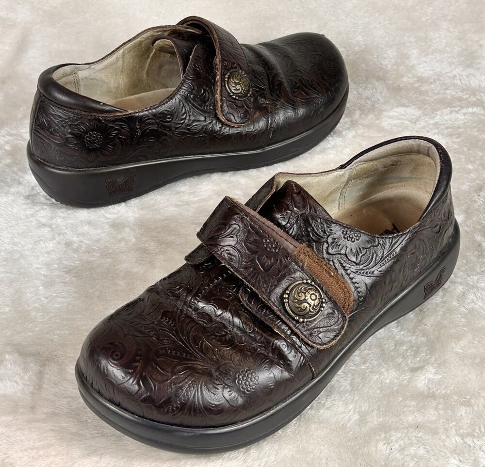 Alegria Joleen JOL-422 Women's Brown Tooled Slip On Shoes, Size 39 EU US 8.5